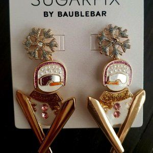 X-MAS SALE !ADORABLE! SUGARFIX -SKIING SNOWMEN=HOLIDAY SPARKLE-DANGLE EARRINGS!
